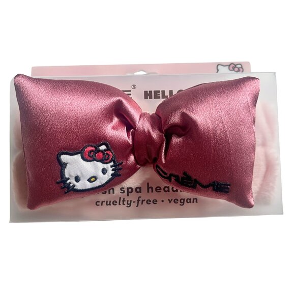 The Creme Shop Sanrio Hello Kitty Spa Headband Pink Satin Plush Makeup Bow Kawai - Picture 1 of 5